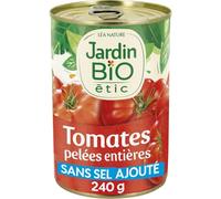 JARDIN BIO ETIC - Tomates Pelées Entières au Jus Bio - Sans Sel Ajouté · Tomates de Plein Champ · Sélectionnées pour Leurs Qualités Gustatives - Le Pot de 240g Net Égoutté - 400g - Le Lot De 4