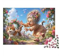 Jardin Chat Dame Puzzle, 1000 Pièces Jeu D'intérieur Adulte | 70x50cm Carton, Exercice Mental, Assemblage Précis, Amateurs D'art, Réduction Du Stress