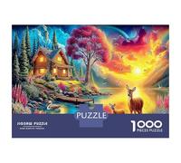 Jardin Clair de Lune 1000 Pièces Puzzle À Faire Soi-même pour Mettre À L'épreuve Sa Logique Chalet lac et cerf Excellent pour Animer Une Fête Et Faire Plaisir À Un Amateur 38x26cm/1000pcs