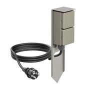 ledscom.de Jardin Colonne de Prises PIWI avec Piquet de Terre et 2m de câble pour l'extérieur, IP44, 2X, INOX