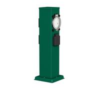 ledscom.de Colonne de Prises de Courant de Jardin Polly pour l'extérieur, IP44, minuterie/commutateur horaire, 3 Fois, Acier Inoxydable, Vert, carré, 38 cm, Prise de Courant de Jardin, Prise de
