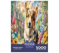 Jardin Corgi 1000 Pièces Corgi Fleurs Puzzles De Défi Jouet Jeu Éducatif Décoration D'intérieur Et Enfants À Partir De 14+ Ans Art Mural Cadeau 70x50cm/1000pcs
