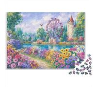 Jardin de Grande Roue, Puzzle Premium 1000 pièces pour Adultes, Grande Roue, Fleurs, lac, château, Parc, épais Robuste Haute qualité, Vibrant, Stimulant, Anti-Stress, Jeu, 70x50cm/1000pcs