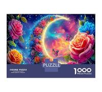 Jardin de la Lune 1000 Pièces Aquarelle Puzzle Rose Cosmiques Moon pour Adultes Jeu D'Intelligence Premium avec Défis Del'art DeLaDécoration 52x38cm/1000pcs