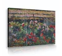 Jardin de Pivoines Claude Monet Toile sur châssis, Paysage de Fleur Botanique Vintage Affiche Tableau Décoration pour Salon 70x105cm