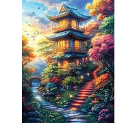 Jardin de Temple Japonais 300 Pieces Casse-tête Débutant en Carton Anti-Déchirure Contes de fées fantastiques d'animaux Sauvages Facile Apprentissage Loisir Créatif Décoration Murale Petit Prix Pas