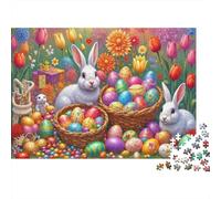 Jardin des Lapins de Pâques Puzzle 1000 Pièces Papier Écologique pour Enfants Débutants, Puzzle Ultra-Difficile, Amusement Après École, Puzzle Top Noté pour Jeunes Apprenants 38x26cm/1000pcs