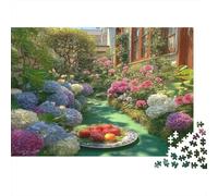 Jardin d'hydrangee avec Assiette de Fruits Puzzle pour Adultes 1000 Pièces : Défiant, Jeux Éduchatifs, Cadeau Exquis Et Décoration 38x26cm/1000pcs