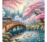 Jardin du Pont Ancien Puzzle 90 Pièces Adultes, 30x30cm DIY Puzzle Impossible Jeu de Création et Logique, Puzzles Classiques pour Adultes et Enfants de 12 Ans et Plus