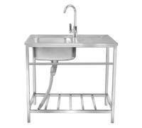 Jardin Évier utilitaire en acier inoxydable,Éviers de cuisine à cuve unique autoportants,Bassin de lavage extérieur,Évier à déchets pour garage, restaurant, cuisine, buanderie, intérieur extérieur(Sin