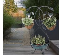 Support pour plante pot de fleur solaire lampe d'extérieur décoration de jardin lumière d'extérieur, conception de vrilles de fleurs, acier, argent, gris, H 80 cm