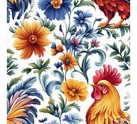 Jardin Fleurs Poule Papier Peint Autocollant 0.52X10 M Meuble Film Décoratif Coloré Coq Imperméable Mat Stickers Collant Rouleau Facile à Nettoyer et Amovible pour Surface Porte Armoire Cuisine