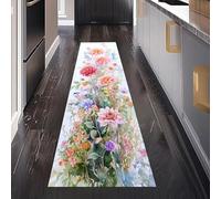 Jardin Fleurs Sauvages Tapis de Passage 50 x 280 cm, Aquarelle Dahlia Floral Bouquet Tapis Cuisine Antidérapant Lavable, Carpet Interieur pour Salon Chambre à Coucher Descente de lit Entree
