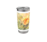 Jardin floral jaune abstrait, printemps aquarelle douce Gobelet isotherme en acier inoxydable double paroi