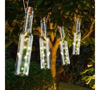 Lampe d'extérieur Chaîne lumineuse Jardin Lampe solaire 4 flammes, LED Lampe de terrasse verre bouteilles claires Décoration de jardin, 12x LED blanc chaud, LxlxH 4,8x4,8x14,5 cm