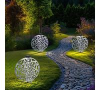 Lampe solaire lampe de terrasse argentée lampe d'extérieur Reto, lampe LED enfichable décoration de jardin balcon antique, métal rond mat, 1x LED 3000K blanc chaud, DxH 40x51cm, lot de 3