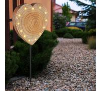 Lampe d'extérieur solaire Lampe solaire aspect bois Décoration de jardin en forme de cœur style campagnard, métal noir marron, 13x LED blanc chaud, LxlxH 19x9,5x50 cm