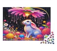Jardin Lapin Magique Puzzle Soirée Jeu 1000 Pièces pour Adultes Lapin Mignon sous Une Fleur de Lotus Géante Lumineuse Premium Robuste Vibrant Défiant Difficile Anti-Stress 52x38cm/1000pcs