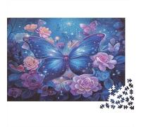 Jardin Papillon Magique Puzzle Relaxant 1000 Pièces pour Adultes Grand Papillon Bleu au Milieu de Roses en Fleurs Premium Robuste Haute Qualité Défiant Anti-Stress 52x38cm/1000pcs