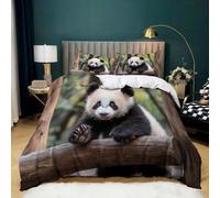 Jardin Parure de Lit 90 x 190 Pandas Animaux Housse de Couette Imprimé Microfibre Confortable Ensemble de Literie avec Fermeture Éclair et 2 Taies d'oreiller pour Garçon Fille