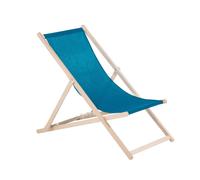 JARDIN PRIVÉ-Chilienne en bois et toile coton agrafée bleue NP Création Colors Mer - 127 x 56 x 96 cm