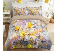 Jardin Romantique Narcisses Papillons Nature Parure de Lit 3 Pièces 200 x 200 cm, Brun Clair Housse de Couette avec Taies d’Oreiller pour Fille Printemps-Été, Linge de Lit Microfibre, Fermeture Éclair