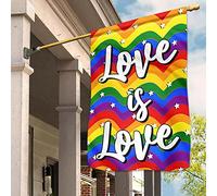 Jardin Signe Coupe-Vent Et Étancheune Drapeaux De Vacances Double Face Drapeau De Jardin Décoration Pour Patio Pelouse Balcon L'Amour Est L'Amour Arc-En-Ciel Mois Des Fiertés Lgbt Joli Motif M