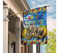Jardin Signe Double Face Drapeau De Jardin Drôle Drapeaux De Vacances Sensibilisation À L'Autisme : La Famille Des Éléphants, Animaux, Pièces De Puzzle Colorées. L'Autisme Est Lié À La Famille. S