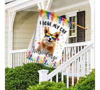 Jardin Signe Double Face Drapeaux De Pirate Drapeau De Décoration Décoration Pour Patio Balcon Pelouse Welsh Corgi Avec Des Lunettes De Soleil Arc-En-Ciel Lgbt, Welsh Corgi Dog I Love My Gay S
