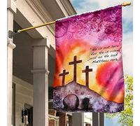 Jardin Signe Supérieure Drapeau De Décoration Durable Drapeau De Jardin Décoration Pour Porche Pelouse Extérieure Il N'Est Pas Ici, Il Est Ressuscité. Croix, Rose, Orange, Ciel, Jésus. S