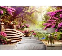 Jardin Vert Jungle Floral Paysage Papier Peint 3D Installation Facile Intissé Tapisserie Bureau Salon Canapé Chambre Décoration Murale-300cm×210cm