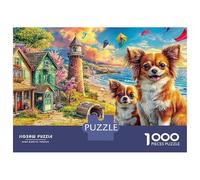 Jardin Yorkie Puzzle 1000 Pièces Très Bonne Qualité Senior Deux Chiens mer Cadeau Fin D'année Activité Solo Impression Nette Carton Résistant 70x50cm/1000pcs