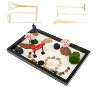 Jardin zen - 32 x 19,5 x 2 cm - Lisse - Sans bavures - Jardin zen - Avec 6 outils - 12 décorations - Robuste et - Décoration de bureau pour la maison, le bureau - Pour la méditation, la