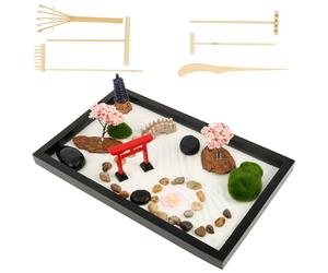 Jardin zen - 32 x 19,5 x 2 cm - Lisse - Sans bavures - Jardin zen - Avec 6 outils - 12 décorations - Robuste et - Décoration de bureau pour la maison, le bureau - Pour la méditation, la