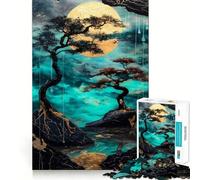 Jardin Zen avec Lune dorée Puzzle 1000 pièces Jeu de réflexion Amusant Pièces précises et Parfaitement assemblées Activité relaxante en Groupe à l'intérieur (50x75cm)