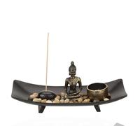 Jardin Zen Bouddha sur Plateau, Porte encens Brûleur D'encens Table avec Statue Bouddha, Photophore, Galets pour Décoration de Table