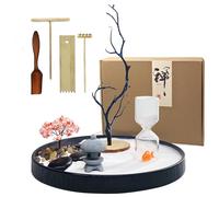 Jardin zen de bureau avec sablier rechargeable et poisson koï - Kit de jardin miniature japonais avec sable, râteau et accessoires - Décoration de bureau anti-stress pour la maison et le bureau