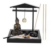 Jardin Zen Décoratif avec Bouddha et Porte-encens, Ensemble de Méditation avec 3 Bâtons d'Encens, Style Japonais
