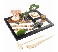 Jardin zen japonais pour bureau - 22,9 x 17,8 cm - Mini jardin zen avec sable blanc artificiel, roches et accessoires - Cadeau de méditation zen - Kit de jardin de sable pour bureau et décoration zen…