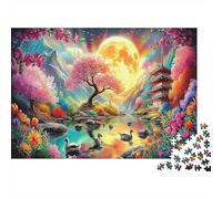 Jardin Zen Japonais Puzzle Classique 1000 Pièces en Carton Épais Lune et pagode pour Couples Relaxation Mentale Divertissement Familial Cadeau d'anniversaire 52x38cm/1000pcs