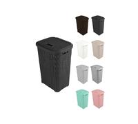 JARDIN202 - Panier à linge en plastique 38 L avec poignées - Seau à linge sale avec couvercle 49 x 39 x 30 cm | 38 litres (noir)