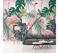 Jardinage 3D Feuille Verte Fleur Flamant Papier Peint 3D Soie Texturée Haut De Gamme Salon Canapé Chambre À Coucher Salle Manger Murale-300cm×210cm
