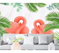 Jardinage Minimaliste Feuille Verte Animal Flamant Rose 3D Papier Peint Premium Texturé Soie Bureau Salle à Manger Salon Chambre Coucher Canapé TV Mur-200cm×140cm