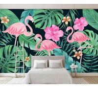 Jardinage Simple Stéréoscopique Feuille Verte Fleur Flamant Rose 3D Papier Peint Luxe Décoration Manger Adulte Intérieure Salon Canapé Chambre Fond TV Mur-300cm×210cm