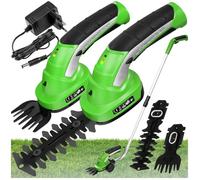 tectake® Taille haie Batterie Cisaille de Jardin Cisailles à Gazon Coupe Bordure Batterie avec 2 Lames différentes, Manche téléscopique et Chargeur 7,2V Batterie Lihtium ION Taille Herbe