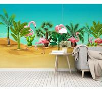 Jardinage Tridimensionnelle Simple Et Fraîche Flamant Rose Papier Peint 3D Installation Facile Intissé Tapisserie Bureau Salon Canapé Chambre Décoration Murale-250cm×170cm