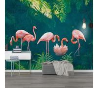 Jardinage Verte Fraîche Dessinée À La Main Flamingo Papier Peint 3D Soie De Luxe Intissé Bureau Salle à Manger Canapé Chambre Salon TV Mural Décoratif-400cm×280cm