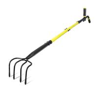 Jardineer Râteau de jardinier à long manche 4 dents avec poignée auxiliaire, cultivateur de sol pour jardinage ou motoculteur de cour pour la saleté et l'herbe