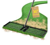 Jardineer Râteau de nivellement de pelouse robuste de 91,4 cm, manche de 183 cm de long pour gazon et sol, outil de nivellement de terre pour pelouse, jardin, entretien de terrain de golf