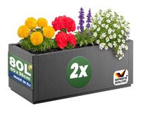 Casaria® 2X Jardinière Ethica Anthracite 80x36x36cm 80L résistante Fond d'écoulement Bac à Fleurs Pot de Fleurs Jardin Balcon